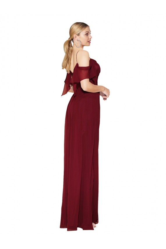 Outlet Cold Shoulder Soft Chiffon V-Back Trumpet Burgundy Evening Dress Canada