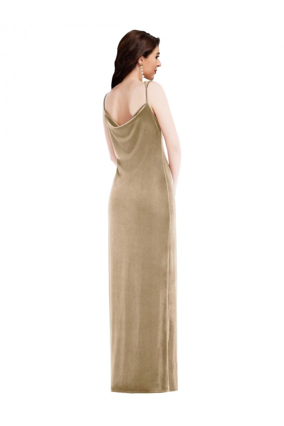 Outlet Sleeveless Stretch Velvet Sheath Champagne Maxi Evening Dress Canada