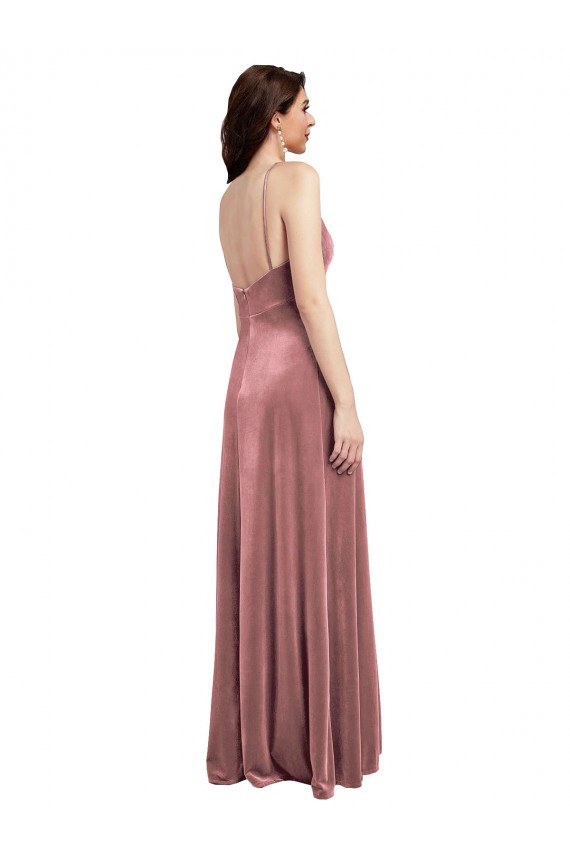 Outlet Sleeveless Stretch Velvet Low Back A-Line Cinnamon Rose Sexy Evening Dress Canada