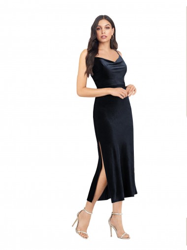 Outlet Sleeveless Stretch Velvet Low Back Column Dark Navy Evening Dress Canada