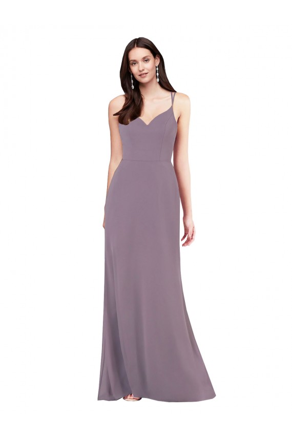 Outlet Sleeveless Soft Chiffon Criss Cross Open Back Column Dark Lavender Evening Dress Canada