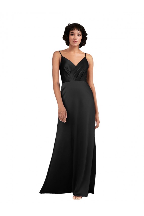 Outlet Sleeveless Silky Satin Column Black Evening Dress Canada
