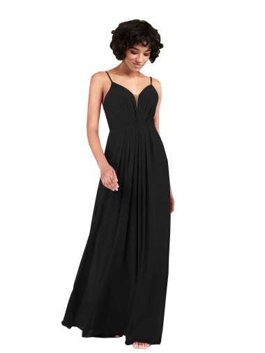 Outlet Sleeveless Soft Chiffon Criss Cross Open Back Column Black Evening Dress Canada
