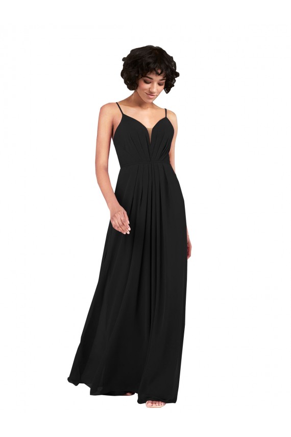 Outlet Sleeveless Soft Chiffon Criss Cross Open Back Column Black Evening Dress Canada