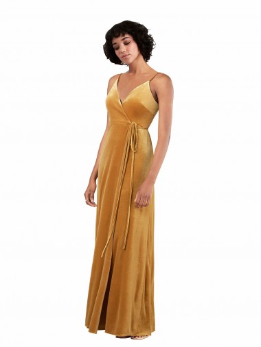 Outlet Sleeveless Stretch Velvet V-Back Column Gold Evening Dress Canada