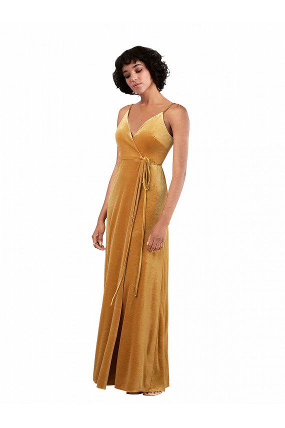 Outlet Sleeveless Stretch Velvet V-Back Column Gold Evening Dress Canada