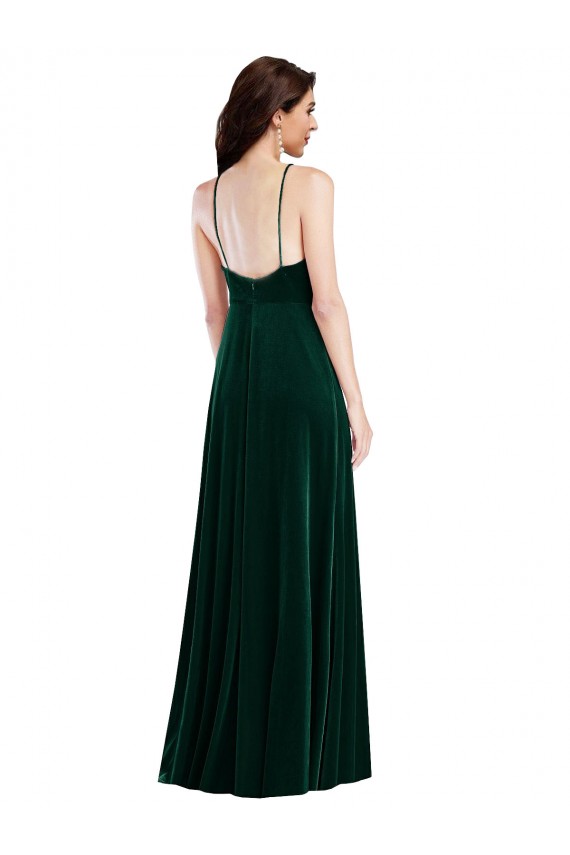 Outlet Sleeveless Stretch Velvet A-Line Dark Green Maxi Evening Dress Canada