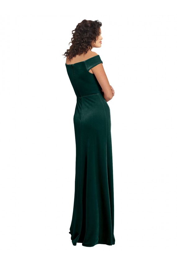 Outlet Cap Sleeves Stretch Velvet A-Line Dark Green Evening Dress Canada