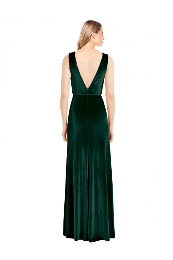 Outlet Sleeveless Stretch Velvet V-Back A-Line Dark Green Evening Dress Canada