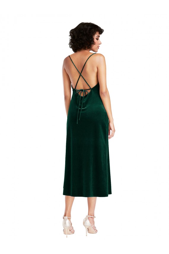 Outlet Sleeveless Stretch Velvet Criss Cross Open Back Sheath Dark Green Maxi Evening Dress Canada