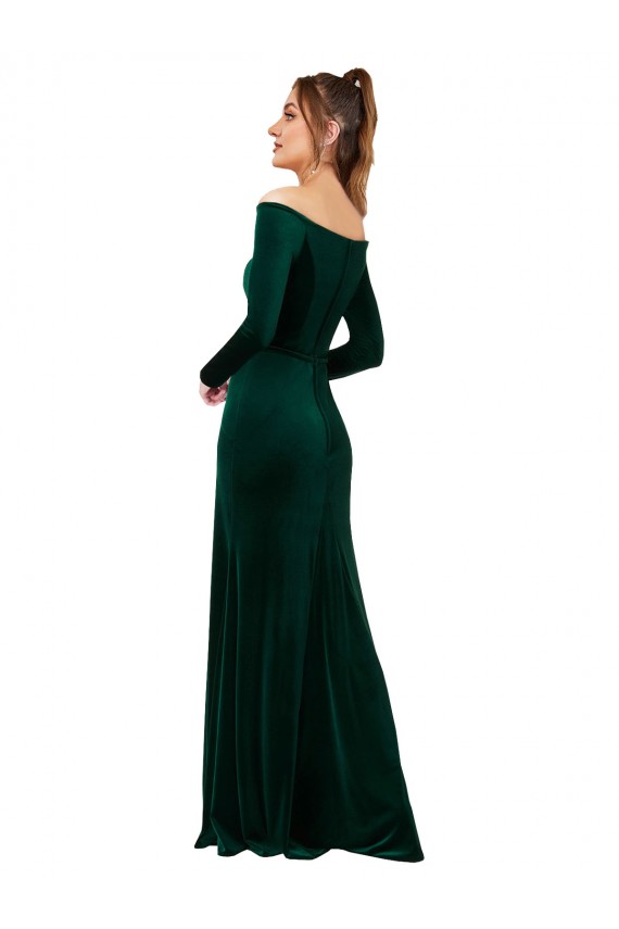 Outlet Long Sleeves Stretch Velvet Sheath Dark Green Evening Dress Canada