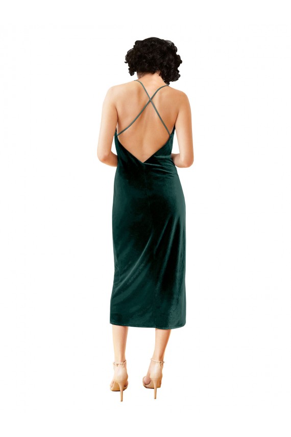 Outlet Sleeveless Stretch Velvet Criss Cross Open Back Sheath Dark Green Evening Dress Canada