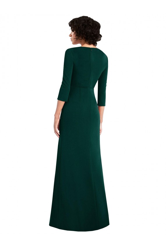Outlet Long Sleeves Spandex V-Back Trumpet Dark Green Maxi Evening Dress Canada
