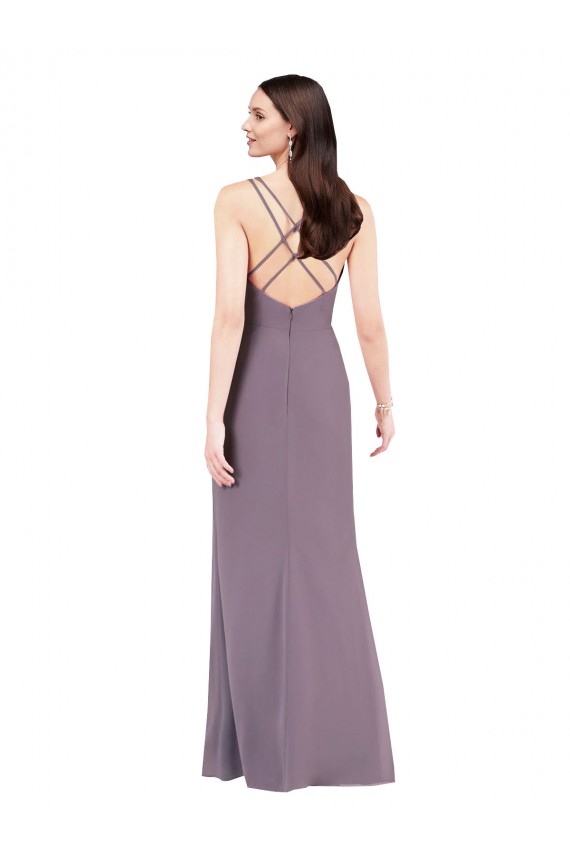 Outlet Sleeveless Soft Chiffon Criss Cross Open Back Column Dark Lavender Evening Dress Canada