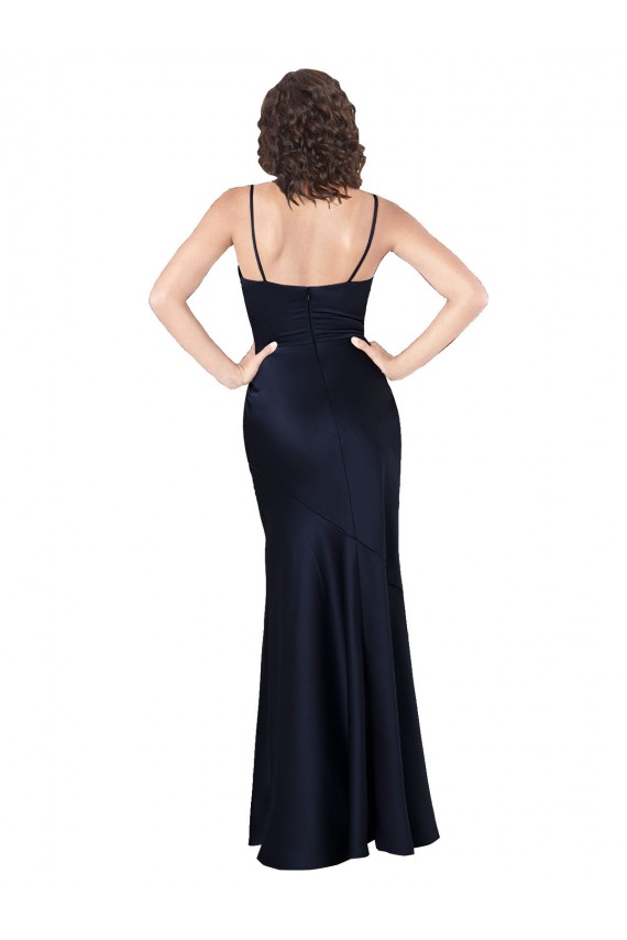 Outlet Sleeveless Silky Satin A-Line Dark Navy Sexy Evening Dress Canada