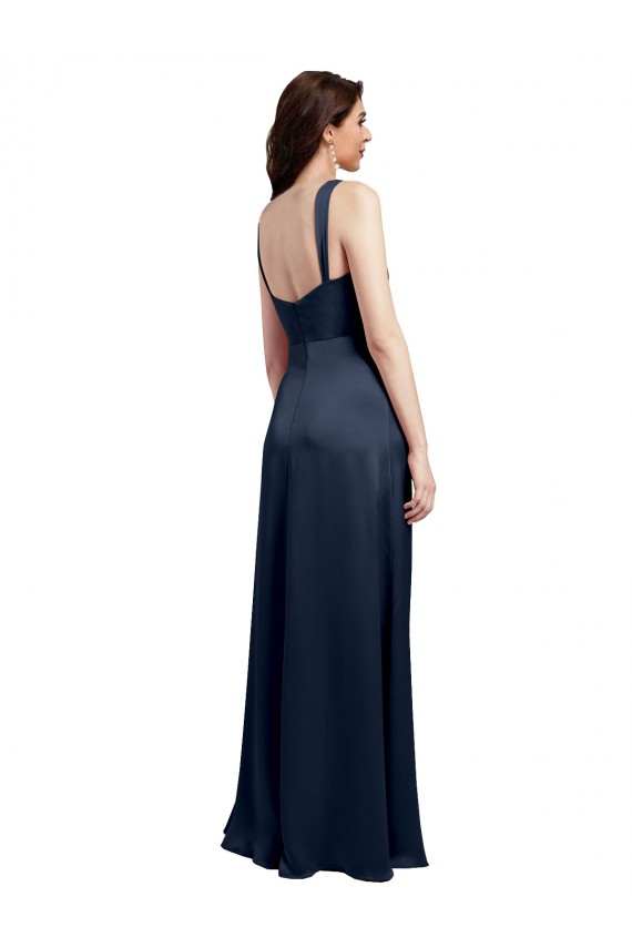 Outlet Sleeveless Stretch Satin Low Back A-Line Dark Navy Evening Dress Canada