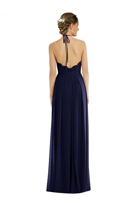 Outlet Sleeveless Soft Chiffon Open Back A-Line Dark Navy Maxi Evening Dress Canada
