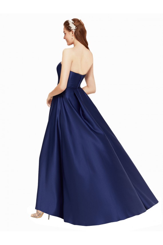 Outlet Sleeveless Satin Low Back A-Line Dark Navy Evening Dresses Canada