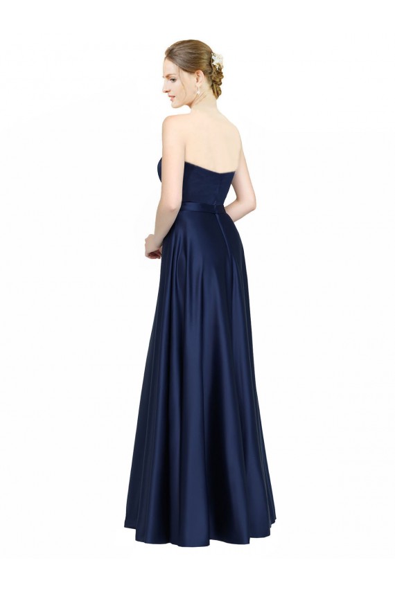 Outlet Sleeveless Stretch Satin Low Back A-Line Dark Navy Evening Gown Canada