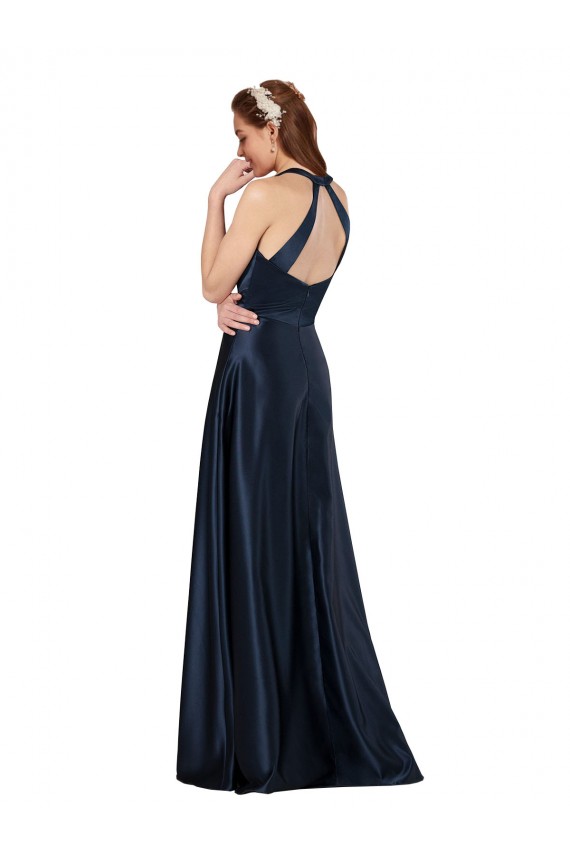 Outlet Sleeveless Luxe Satin Keyhole Back A-Line Dark Navy Evening Dress Canada
