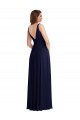 Outlet Sleeveless Soft Chiffon V-Back A-Line Dark Navy Maxi Evening Dress Canada