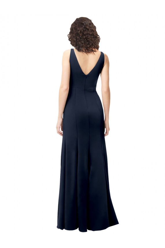 Outlet Sleeveless Stretch Crepe V-Back A-Line Dark Navy Evening Dress Canada