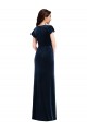 Outlet Flutter Sleeves Stretch Velvet A-Line Dark Navy Maxi Evening Dress Canada