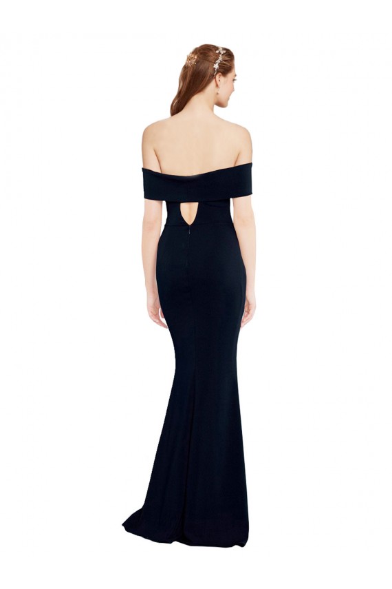 Outlet Sleeveless Stretch Crepe Keyhole Back Mermaid Dark Navy Evening Dress Canada