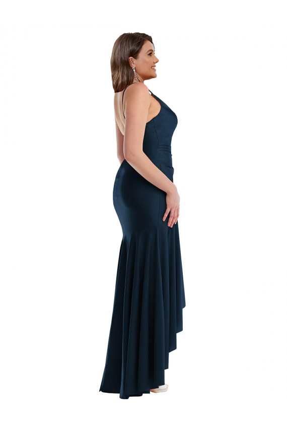 Outlet Sleeveless Silky Satin Mermaid Dark Navy Plus Size Evening Gown Canada