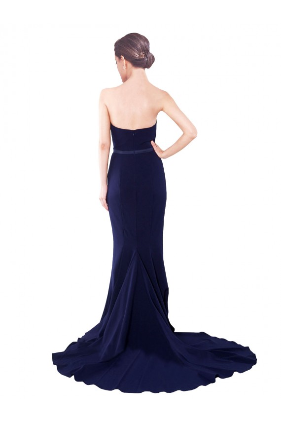 Outlet Sleeveless Stretch Crepe Low Back Mermaid Dark Navy Semi Formal Evening Dresses Canada