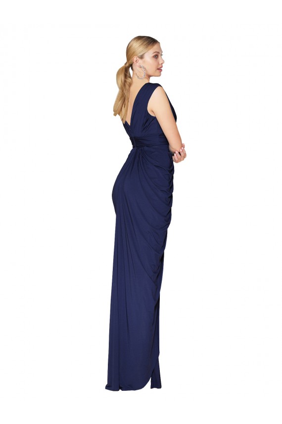 Outlet Sleeveless Soft Chiffon V-Back Mermaid Dark Navy Sexy Evening Dress Canada