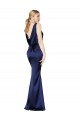 Outlet Sleeveless Stretch Satin Low Back Sheath Dark Navy Evening Dress Canada