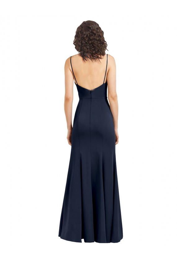 Outlet Sleeveless Stretch Crepe Low Back Sheath Dark Navy Evening Gown Canada
