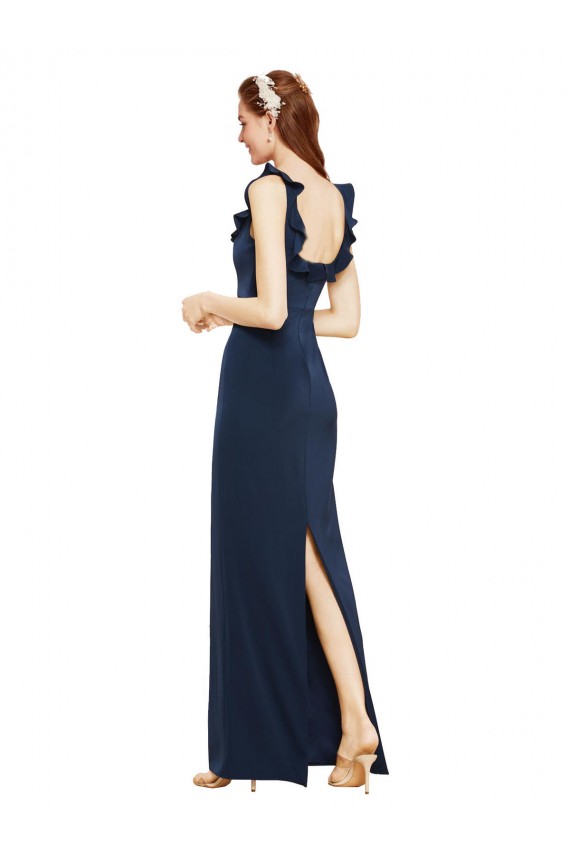 Outlet Sleeveless Stretch Crepe Low Back Sheath Dark Navy Evening Dress Canada