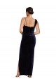 Outlet Sleeveless Stretch Velvet Low Back Sheath Dark Navy Evening Dress Canada
