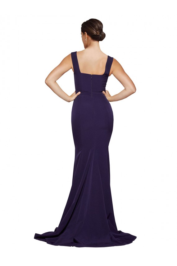 Outlet Sleeveless Stretch Crepe Sheath Dark Navy Semi Formal Evening Dress Canada