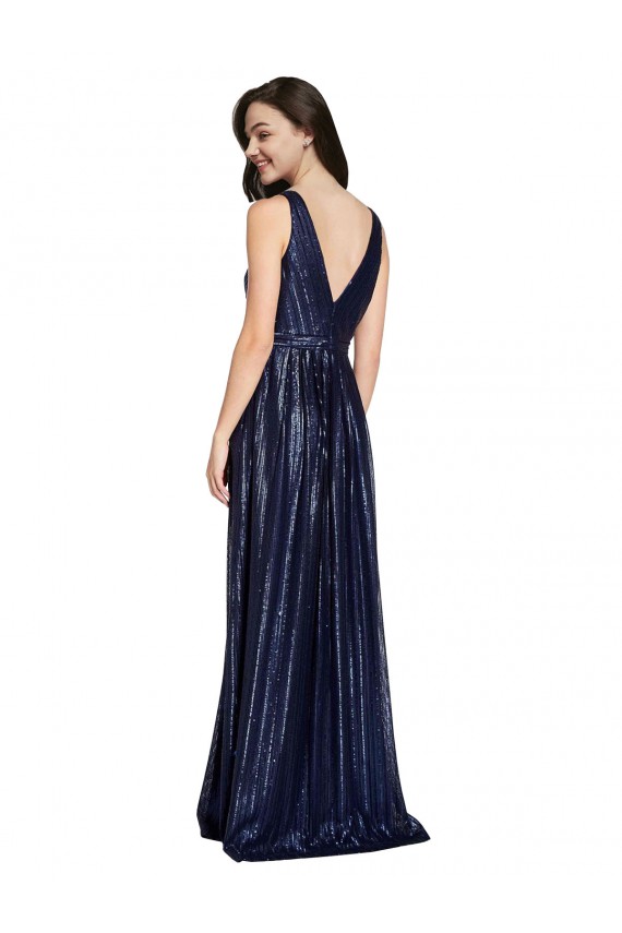 Outlet Sleeveless Sequin V-Back Sheath Dark Navy Evening Dress Canada