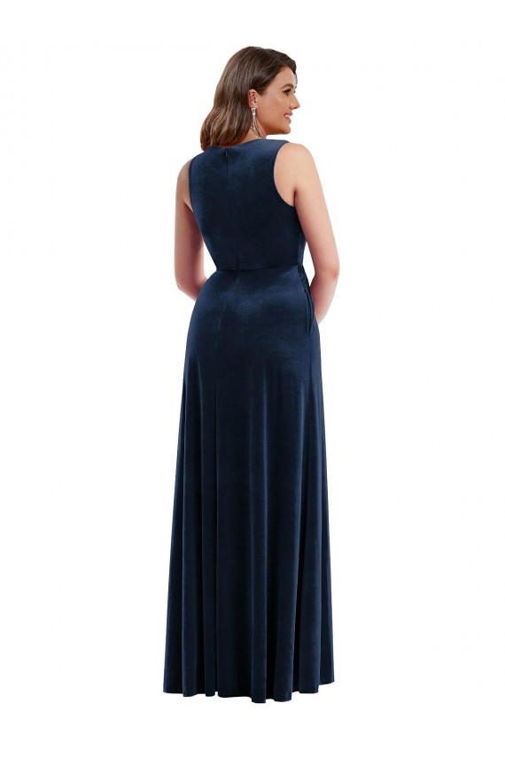 Outlet Sleeveless Stretch Velvet Sheath Dark Navy Maxi Evening Dress Canada