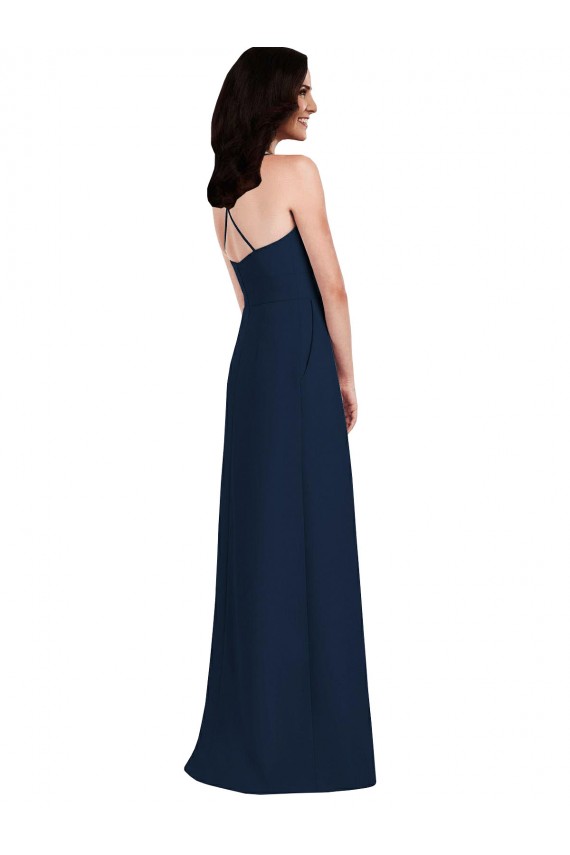 Outlet Sleeveless Stretch Crepe Criss Cross Open Back Trumpet Dark Navy Semi Formal Evening Dress Canada