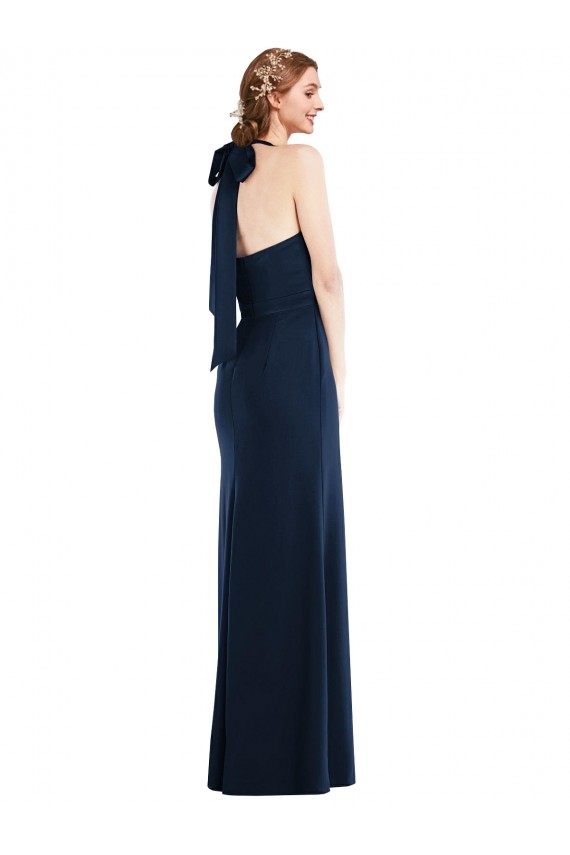 Outlet Sleeveless Stretch Crepe Open Back Trumpet Dark Navy Semi Formal Evening Dress Canada