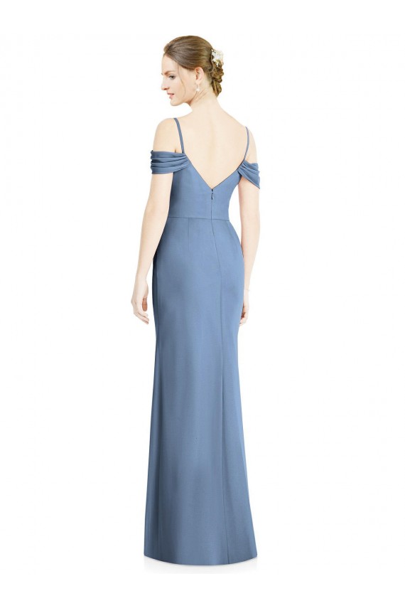 Outlet Cold Shoulder Soft Chiffon Open Back A-Line Dusty Blue Evening Dress Canada