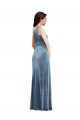 Outlet Sleeveless Stretch Velvet A-Line Dusty Blue Maxi Evening Gown Canada