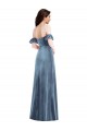 Outlet Ruffle Sleeves Stretch Velvet Low Back A-Line Dusty Blue Semi Formal Evening Dress Canada