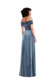 Outlet Sleeveless Stretch Velvet A-Line Dusty Blue Maxi Evening Dress Canada