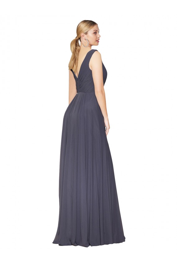 Outlet Sleeveless Soft Chiffon V-Back A-Line Dusty Blue Wedding Guest Dress Canada