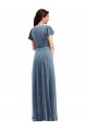Outlet Flutter Sleeves Stretch Velvet A-Line Dusty Blue Maxi Evening Dress Canada