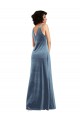 Outlet Sleeveless Stretch Velvet V-Back Sheath Dusty Blue Maxi Evening Dress Canada