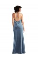 Outlet Sleeveless Stretch Velvet V-Back Sheath Dusty Blue Maxi Evening Gown Canada