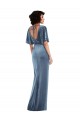 Outlet Flutter Sleeves Stretch Velvet Open Back Sheath Dusty Blue Maxi Evening Dress Canada