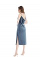 Outlet Sleeveless Stretch Velvet Sheath Dusty Blue Maxi Evening Dress Canada